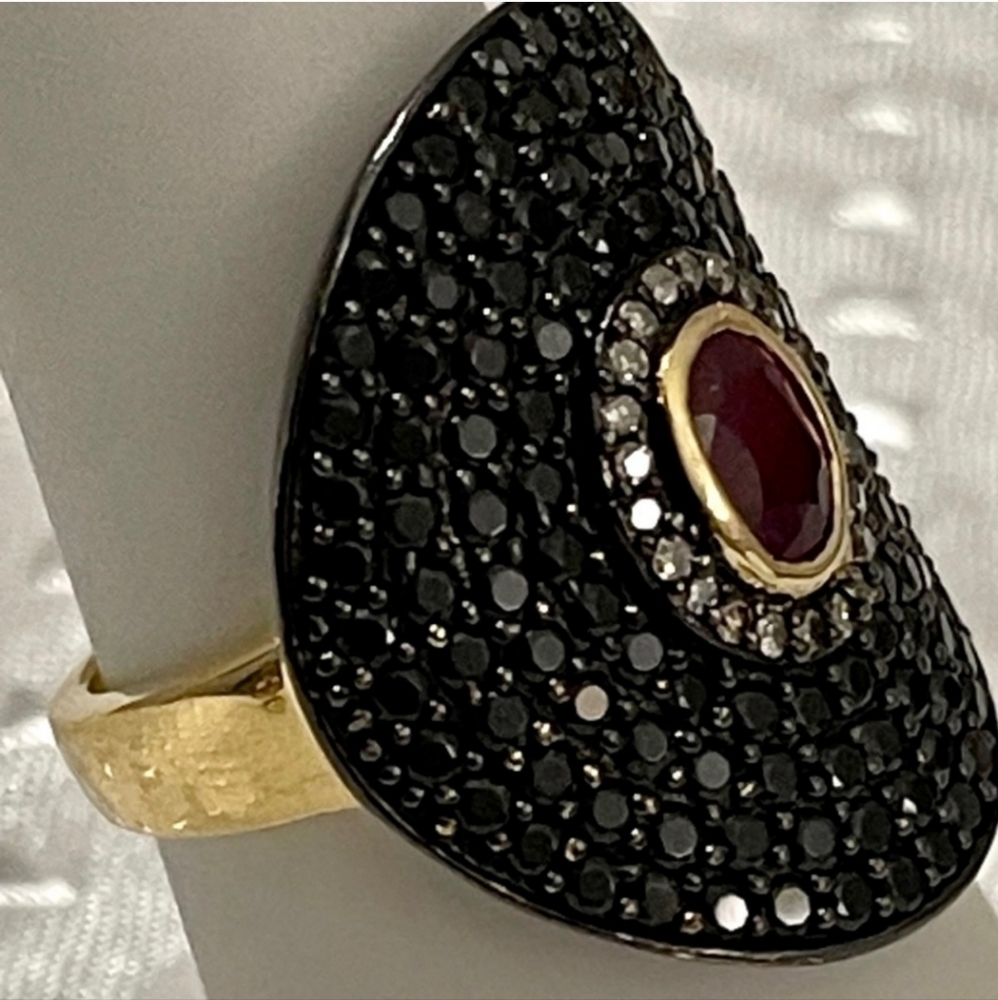 Genuine Carol Brodie Ruby & Black Spinel Ring Yellow Gold over 925 Sz 6! ✨️ - Picture 8 of 11